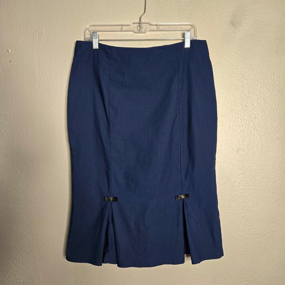 Coquette Flirty Kickpleat Pencil Skirt Navy XL Bow Feminine Pinup Belle Poque